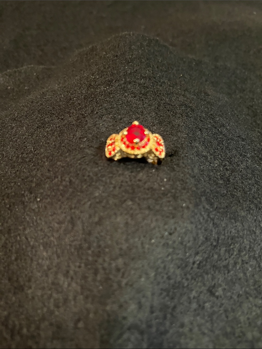 Gold-Tone Red Stone Women's Cocktail Ring - Elegant Statement